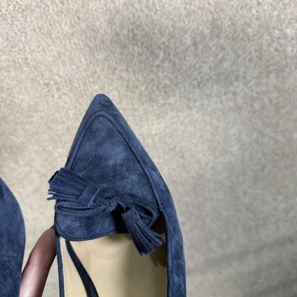 Ann Taylor Shoes Womens 8.5 Blue Suede Tassel Pointed Toe Kitten Heel Pumps - Picture 6 of 9
